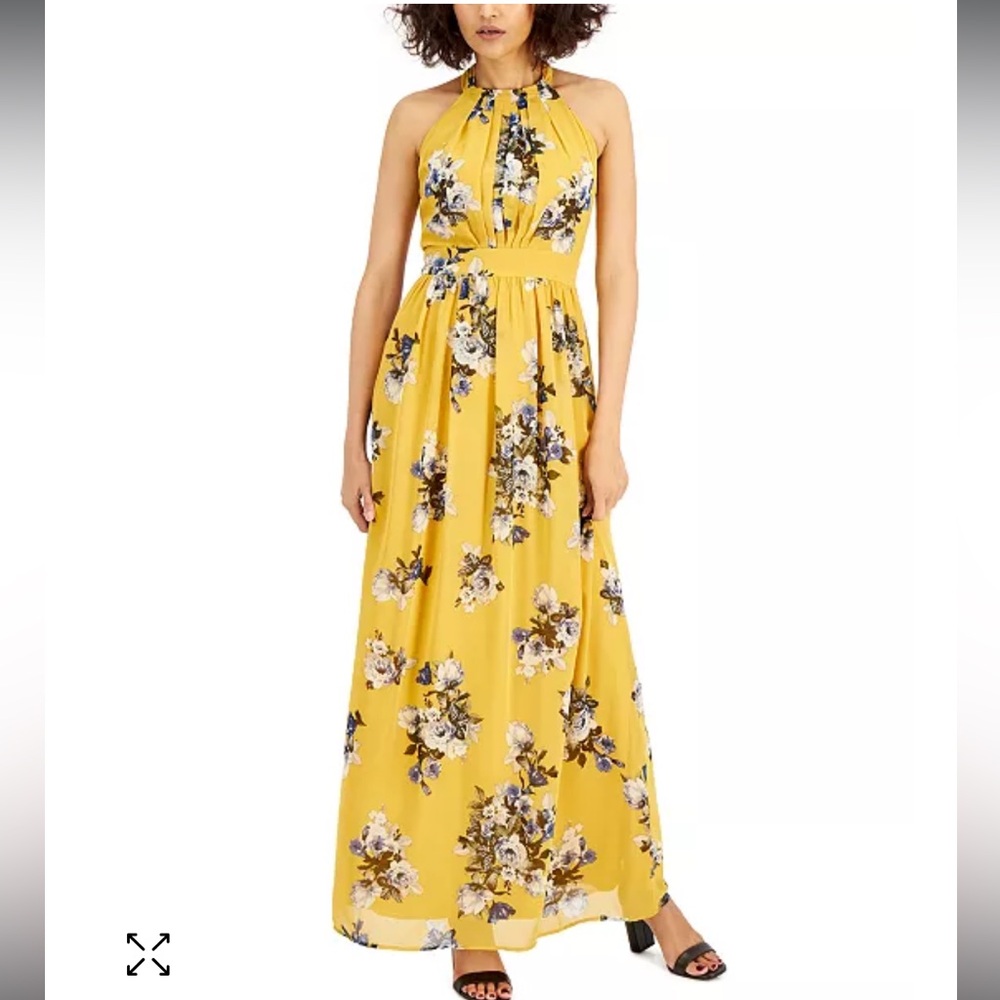 INC floral yellow maxi halter
